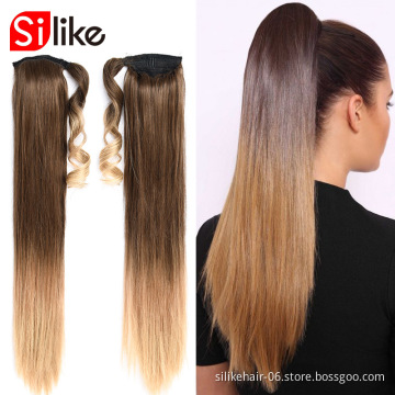 Wholesale 24 inch Brown Long Straight Drawstring Ponytail Hairpiece With Hairpins Pony Tail Hair Extensions Synthetic Ponytail